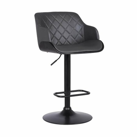 ARMEN LIVING Toby Contemporary Adjustable Barstool in Black Powder Coated, Grey Faux Leather & Black Brushed Wood LCTOSWBABLGR